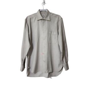Ermenegildo Zegna Alta Sartoria Mens Long Sleeve Button-Up Shirt Beige Size 16.5